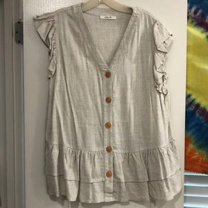 Tan linen sleeveless blouse